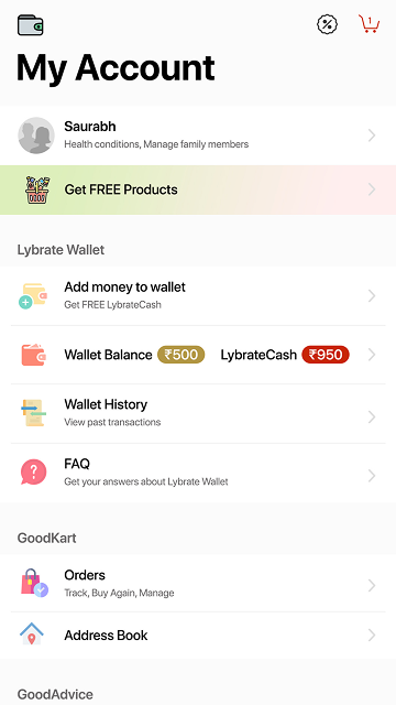 Account screen