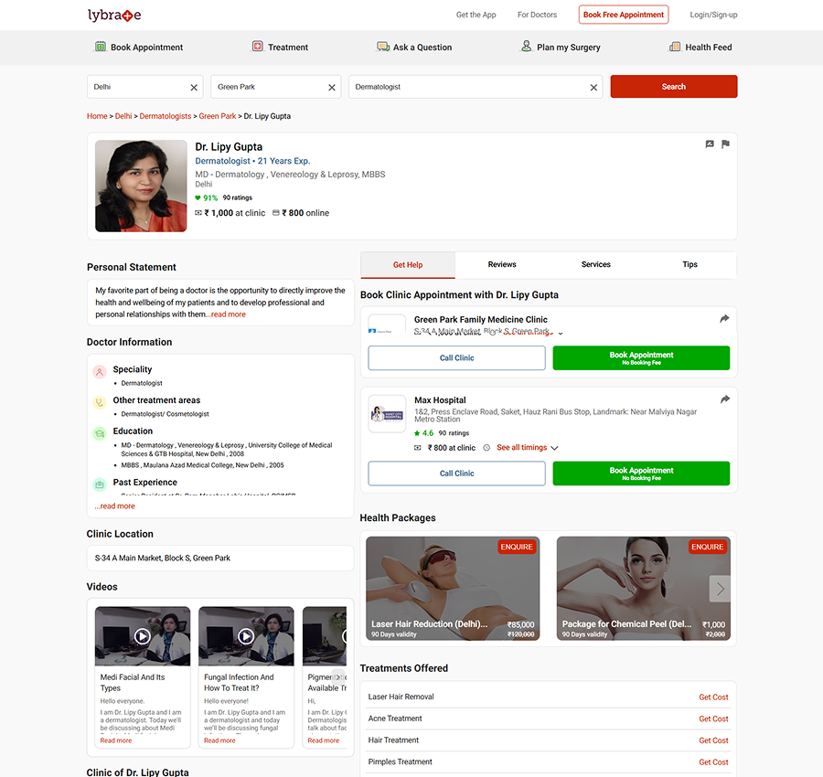 Doctor profile page